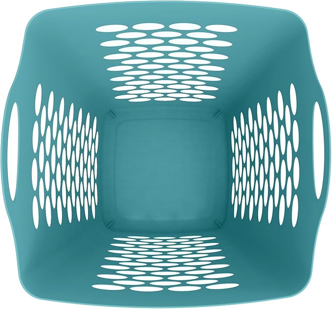 (2 Pack) 2 Bushel Square Laundry Hamper, Teal Lightweight Plastic Tall Laundry Basket with Handles, Ventilation Design for Bedroom, Bathroom, Laundry Room, College Dorm.