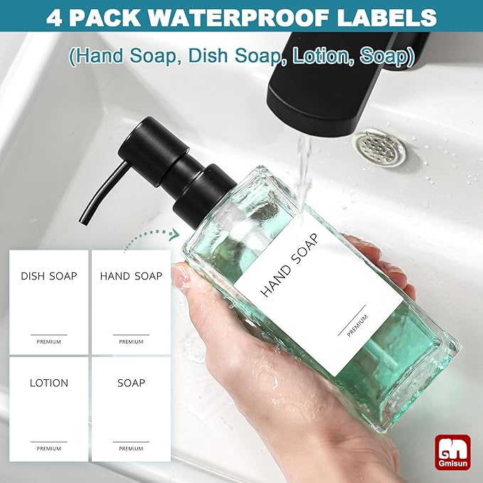 GMISUN Glass Soap Dispenser with Stainless Steel Pump, Clear Hand Soap Dispenser for Bathroom, 12 fl oz/350ml Hand and Dish Soap Dispensers Set for Kitchen, Refillable Liquid Soap and Lotion Bottle