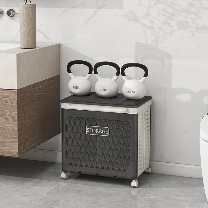 Laundry Hamper with Wheels and Lid, Foldable Clothes Basket for Small Spaces, Rolling Laundry Bin for Laundry Bathroom Bedroom Gym Room