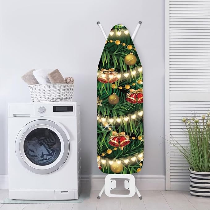 Christmas Lights Bells Scratches-Proof Cover Fits Standard Size Ironing Boards Heat Reflective Anti-Dirty Ironing Board Cover with 3 Hooks and Loops for 15 x 54 Boards Decor