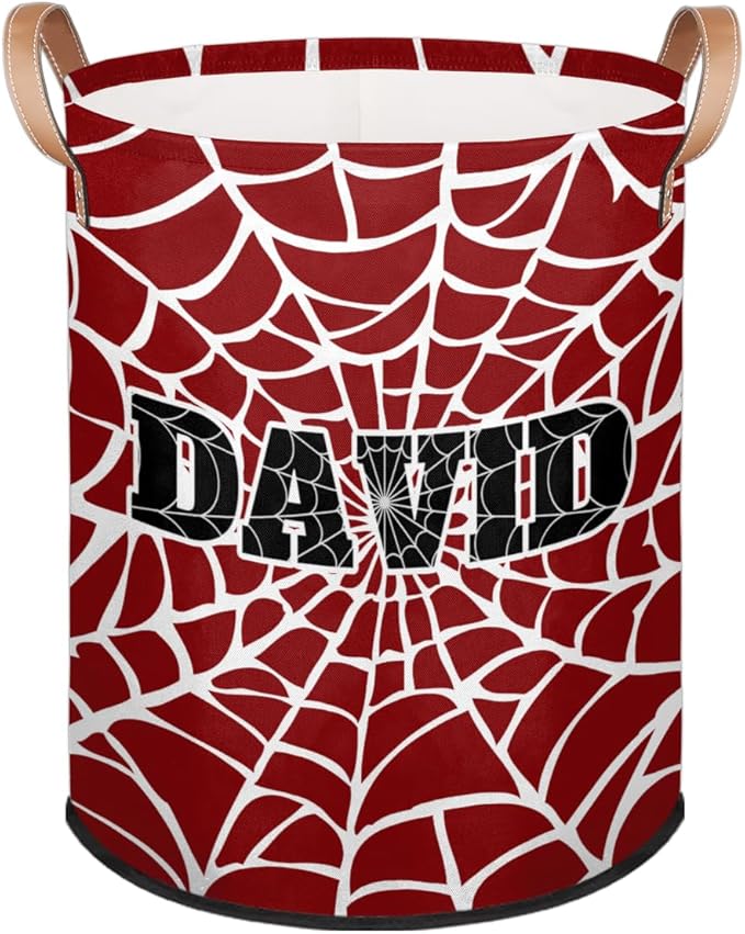 Spider Wed Personalized-Laundry-Hamper-Basket for Kids Custom Name Collapsible Storage Organizer Bin Dirty Clothes Toys Hamper for Boys Nursery in Laundry, Bedroom, Bathroom