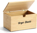 Bamboo Dryer Sheet Holder with Lid, Dryer Sheet Container for Laundry Room, Laundry Sheets Dispenser Box, Storage Organization for Fabric Softener Sheets