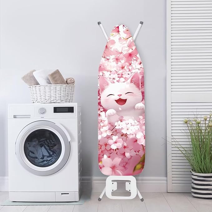 Waterproof Ironing Board Cover Cute Cat Iron Board Cover with Padding 15x54 Inch Standard Size 54x16 inch Pressing Cloth for Ironing (Pink)