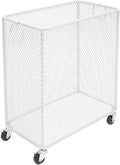 Wire Metal Rolling Laundry Basket On Wheels,Mesh Wire Laundry Basket Storage Cart for Bathroom Bedroom Dirty Clothes Storage (H)