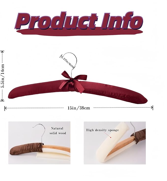 Padded Hangers for Women Clothing Satin Hangers Non Slip Padded Hanger for Sweaters Padded Clothes Hanger (5, Red)