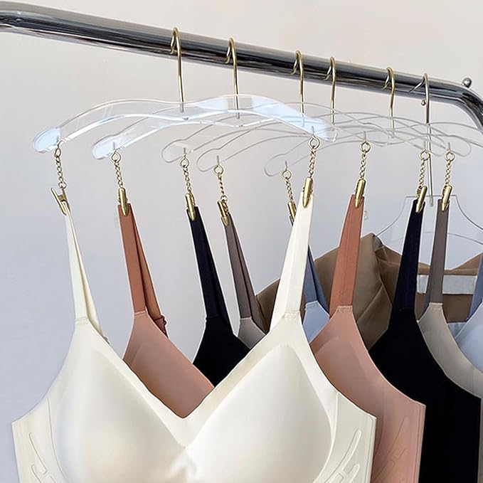 Besser Acrylic Underwear Bikinis Hanger,Acrylic Bralettes Hangers Rack Bras with Gold Hook,Lingerie Bikini Clear Hanger for Bras,Tank Tops 10 Pcs