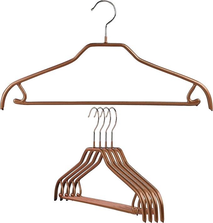 MAWA by Reston Lloyd Silhouette Series Non-Slip Space Saving Clothes Hanger with Bar & Hook for Pants and Skirts, Style 41/FRS, Set of 5, Copper