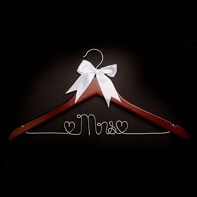 Ella Celebration Mrs Wedding Dress Hanger, Wood and Wire Hangers for Brides (Mahogany)
