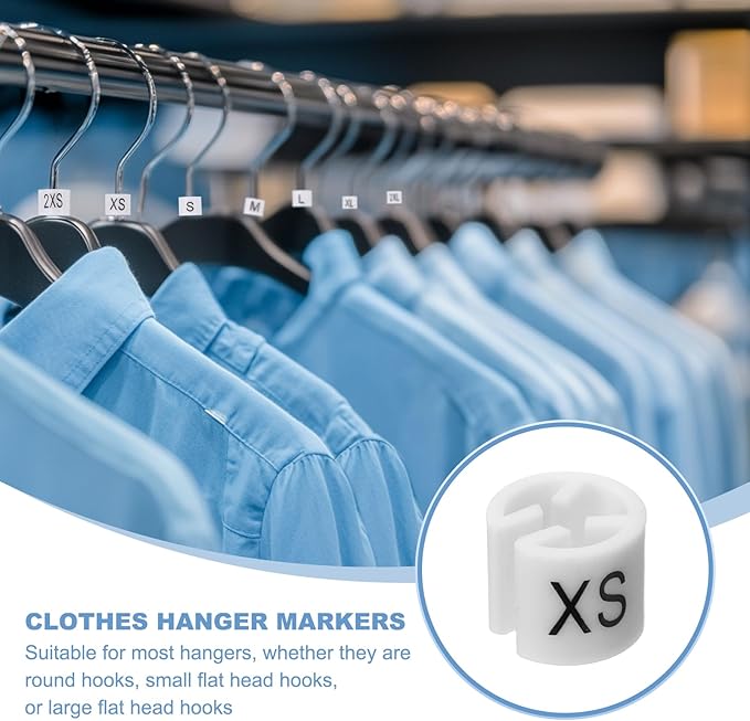 PATIKIL 300 Pcs Clothes Hanger Markers XS Fit Rod Garment Size Tag Hanger Clips Round Color Coding Label for Clothing, White