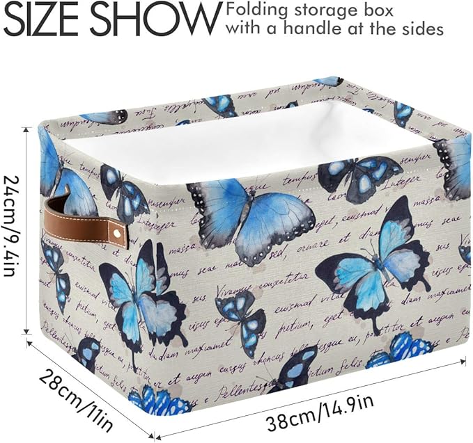 Butterflies Storage Baskets,Decorative Collapsible Rectangular Canvas Fabric Storage Bin for Home, 2PACK