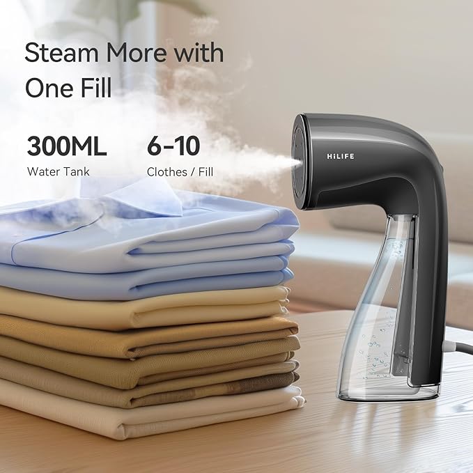 HiLIFE Steamer for Clothes, 1100W Clothes Steamer, Fast Wrinkle Removal with Large 300ml Tank, Ideal for All Fabrics, Easy to Use, Compact and Portable Travel Garment Steamer