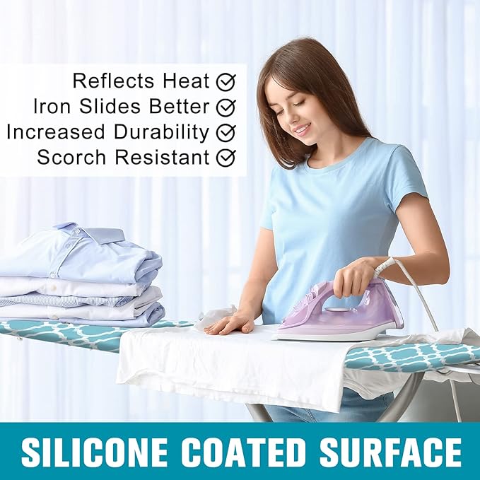 Ironing Board Cover and Pad, Standard Size 15" x 54" Iron Board Replacement Cover, 4 Layers Extra Thick Iron Board Cover Resist Scorching and Staining with Elastic Edge and 2 Fastener Straps
