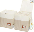 2 Pack Clothes Hanger Organizer Bag with Lid, Rigid Hanger Storage Containers,Hanger Caddy Organizer Box with Handle and Label Window Keep Closet Laundry Rooms Tidy (Beige)