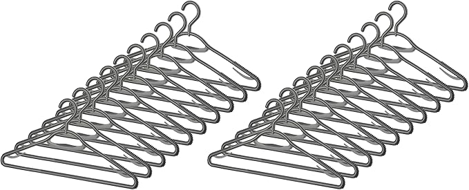Whitmor Slim Sure-Grip Hangers with Swivel Hook - White and Gray - Set of 20