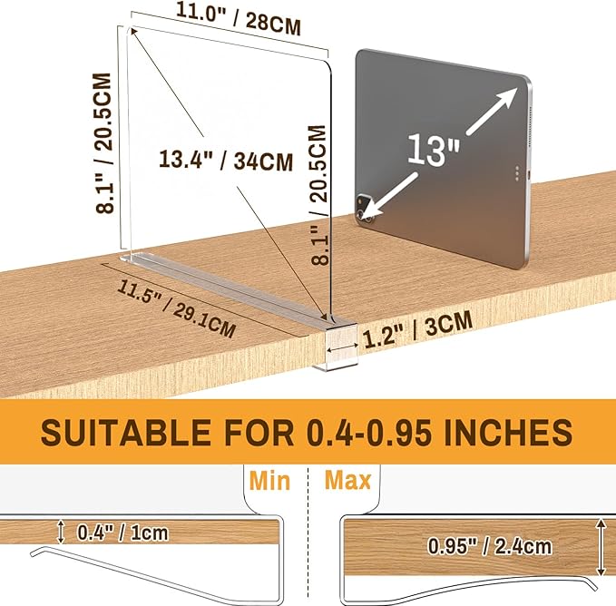 12 Pack Closet Shelf Dividers Organizer Purse Clothes Organization Acrylic Clear Tall Divider Separators for Wood Wire Thick Shelves Kitchen Office Bookshelf Storage Handbags Bag Sweater