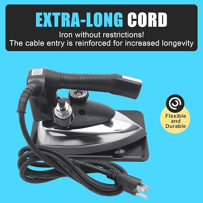 Industrial Professional Electric Steam Iron Lightweight Durable Aluminum Gravity-system Iron Large Capacity Portable 1200W High Performance 5 Temperature Settings for Clothing All Fabrics