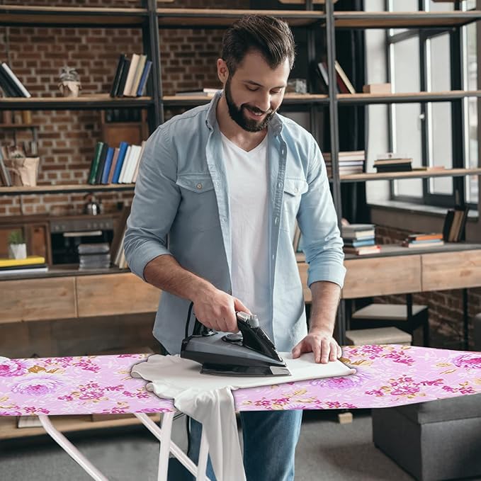 cdar Foldable Ironing Board, Good Load-bearing Height Adjustable Clothes Ironing Board Wood & Iron Material Smooth Edge Extra-Wide Ironing Board for Home Laundry Rooms Purple