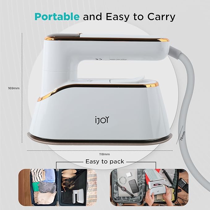 iJoy Travel Steamer Iron 1200W Portable Handheld with 4 Modes & LCD Display – Fast Heating in 10s, 180° Swivel Handle, Powerful Wrinkle Remover for Home, Dorm & Travel| Plancha a Vapor Para Ropa