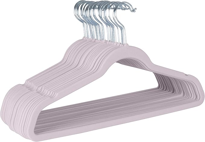Laura Ashley 25 Pack Slim Velvet Hangers| Durable | Strong Plastic | Slim | Keeps Shape | Closet Organization | Lavender | Holds 10lbs | Holds Shape