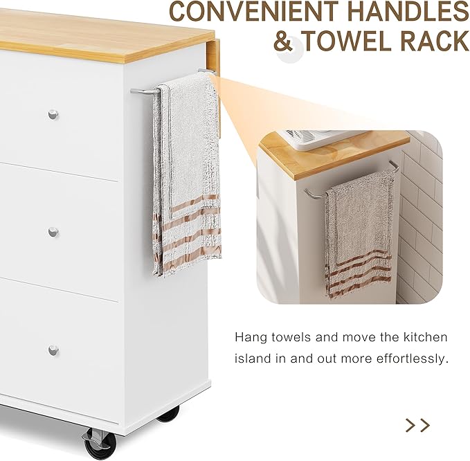 SUNLEI Kitchen Island with Storage Cabinet & Foldable Drop Leaf, Buffet Sideboard Cabinet, Cart Handle for Towel Rack, Drop Leaf, Portable Islands for Kitchen (Stylish White, 39.7-INCH)