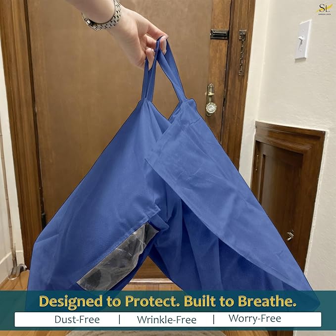 43" Garment Bags for Hanging Clothes, Pack of 3 Suit & Dress Covers for Storage and Travel, Long Gown Bags with Zipper, Indigo Navy