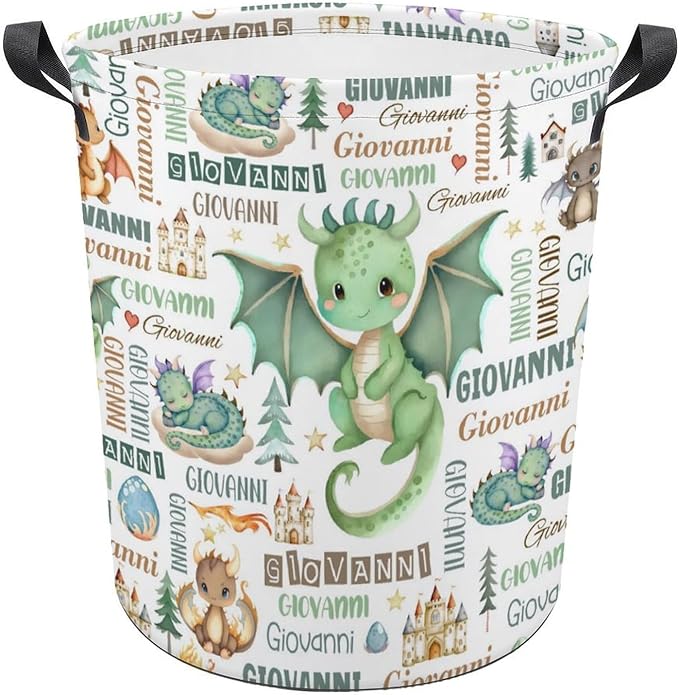 Dragon Laundry Basket,Personalized Laundry Hamper for Boys Girls,Custom Laundry Basket With Name, Customized Dirty Clothes Hamper for Bathroom Bedrooms,M-19.5"X 15.7"