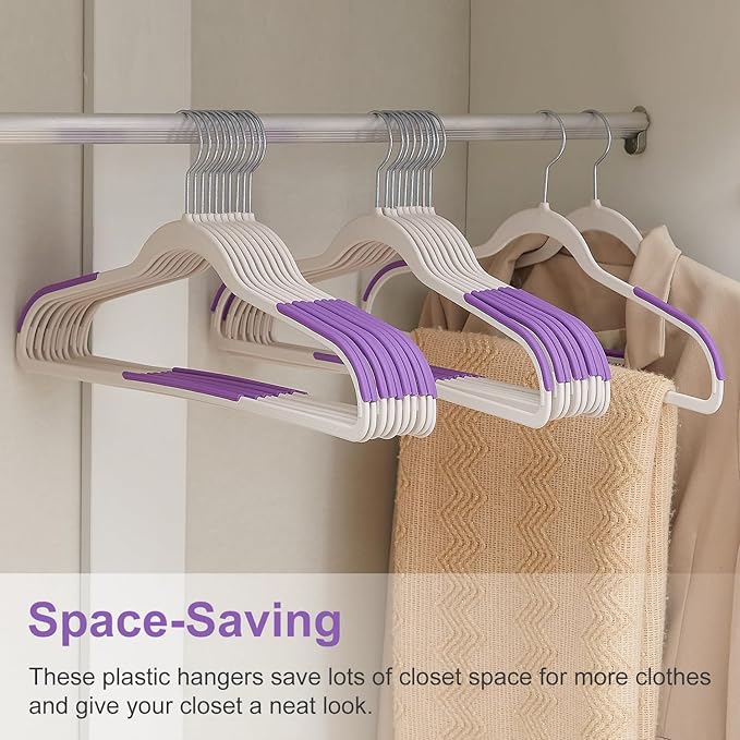 VECELO 25 Pack Clothes Hangers, Non-Slip Plastic Coat Hanger, 360°Swivel Hook & Space Saving for Bedroom Closet, Great for Shirts, Pants, Excellent Heavy Duty