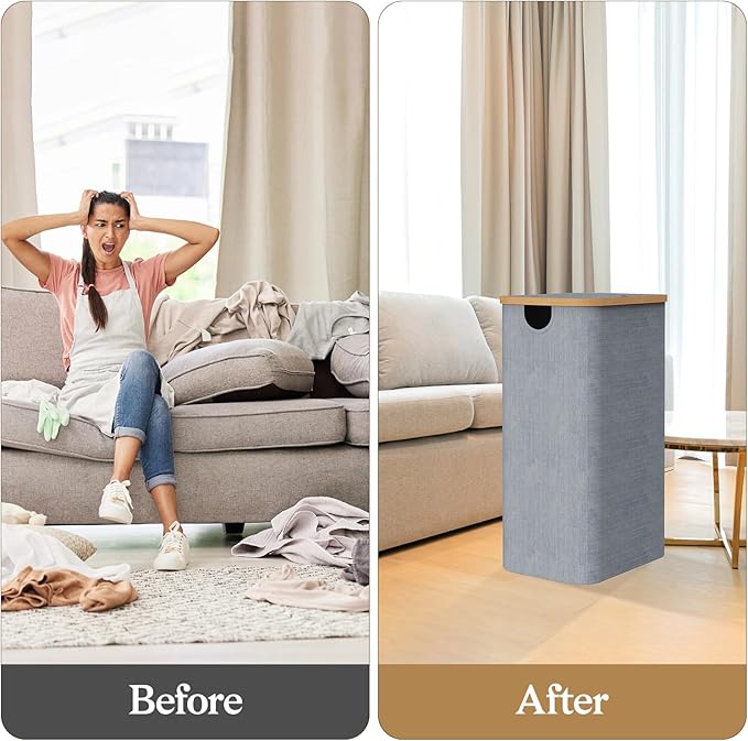 Laundry Baskest with Lid, 100L Large Tall Laundry Hamper with Removable Bag, Collapsible Laundry Hamper for Bedroom, Bathroom, Dorm, Laundry Room, Grey