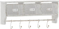 Flash Furniture Daly Wall Mounted Storage Rack - Whitewashed Solid Pine Wood - 24 Inch - Upper Shelf - 5 Hooks - Wire Baskets - For Entryway, Kitchen, Bathroom