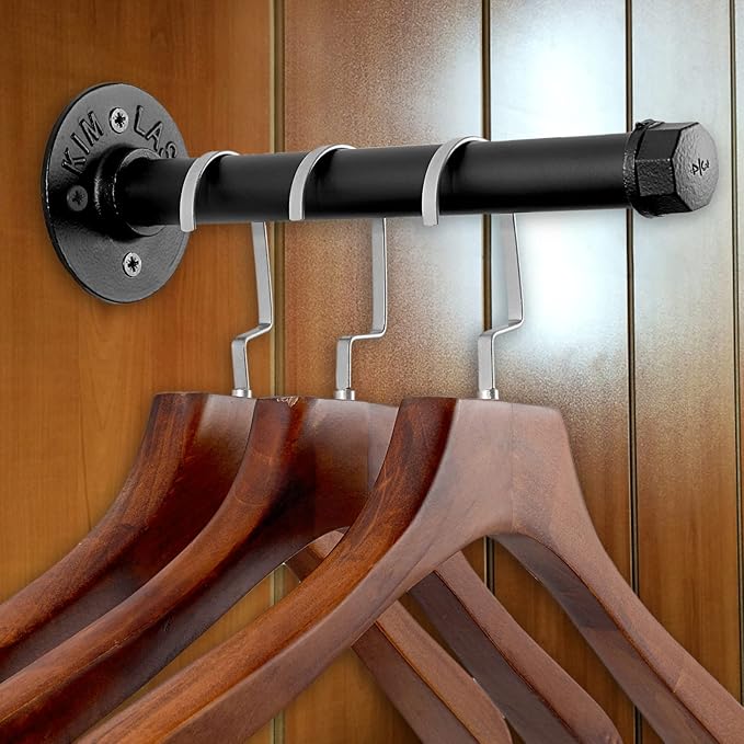 Sumnacon 2Pcs 10 Inch Industrial Pipe Clothing Rack Bars - Heavy Duty Rustic Coat Hangers with Screws, Wall Mounted Metal Garment Rack Holders for Closet Wardrobe Laundry Room Boutique Store, Black
