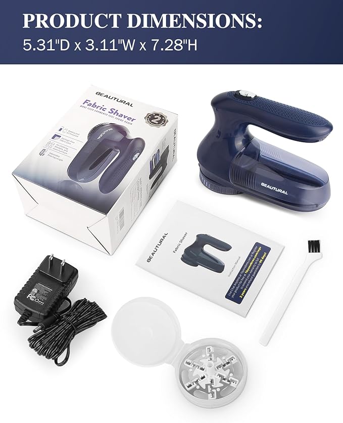 BEAUTURAL Sweater Fabric Shaver Home-Edition, Powerful & Efficient Lint Remover for Clothes and Furniture, AC Adapter or Battery Powered Pill Fuzz Remover, Special for Your Family Ultramarine