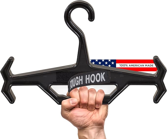 Tough Hook Original ID Heavy Duty Identification Hangers –The Superhero of Hangers USA Made,Anti-Slip Tactical Hanger for Police Gear,Scuba Gear,Wetsuits & Dive BCD, 200-lb Cap with ID Strip,1 Black