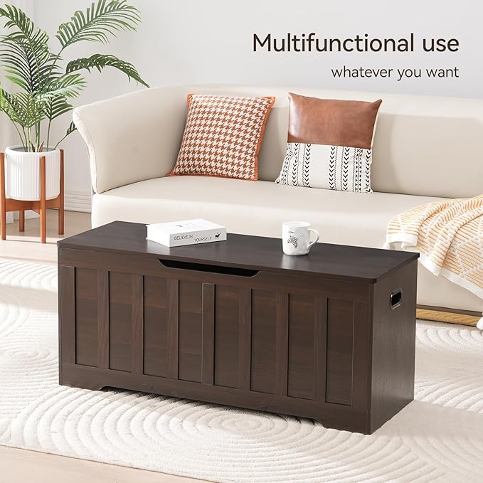 43.3" Storage Chest Extra Large,Storage Trunk with 2 Safety Hinges,Wooden Storage Bench,Shoe Bench,43.3x15.7x19.1 Inch,Easy Assembly,Storage Bench for Bedroom,Living Room,entryway(Espresso).