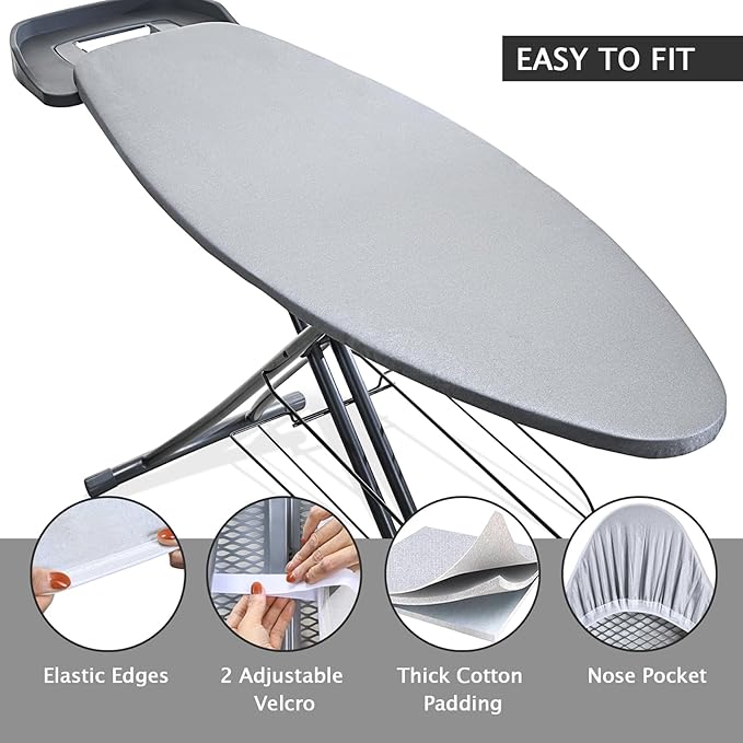 SheeChung Ironing Board Cover and Pad for Extra Wide 18"x49" Ironing Boards,Premium Heavy Duty 4-Layer Silicone Coated Cover with 2mm Foam and 4mm Felt,Resists Scorching and Staining (49”x18”,Size C)