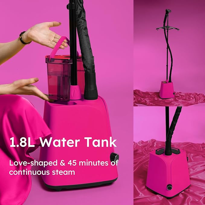 Colorful Standing Garment Steamer for Clothes, 2000W Professional Hanging Clothing Steamer with Stand, Commercial Cloth Fabric Steamers with 1.8L Water Tank for 45min Steaming, Cherry