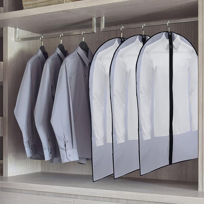 Garment Bags for Hanging Clothes, Clear Proof Suits Covers with 4" Gussets for Closet Storage and Travel Hanging Clothes Bag for Coat, Sweater, Jacket, Dress, Shirts (10 Pack - 24" x 48")