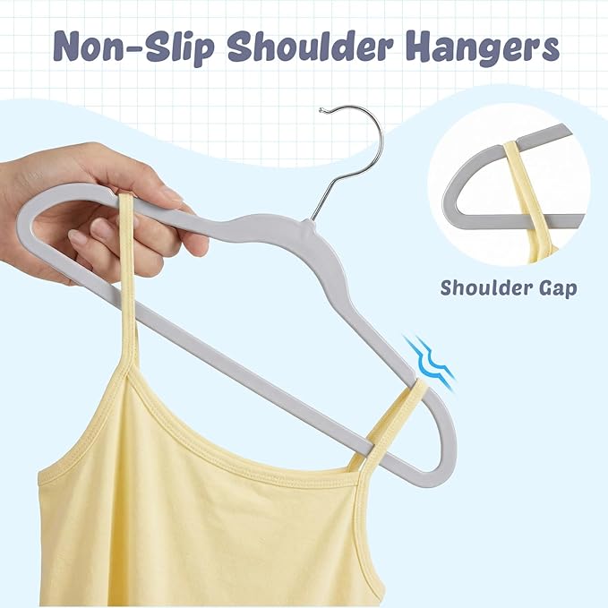 HOUSE DAY 13.5 Inch Kids Hangers 50 Pack - Premium ABS Plastic Clothes Hangers for Kids, Children, Preteens - Space Saving Thin Profile, Strong & Durable Hangers with 360° Swivel Hook - Gray