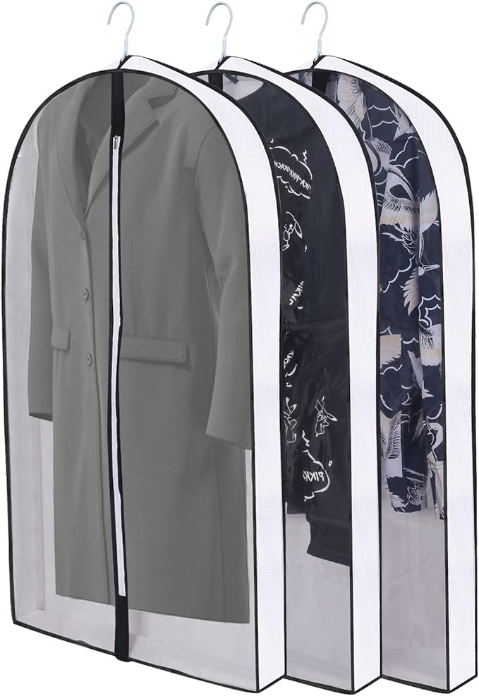 50" Garment Bags for Hanging Clothes, Clear Proof Suits Covers with 4" Gussets for Closet Storage and Travel Hanging Clothes Bag for Coat, Sweater, Jacket, Dress, Shirts (3 Pack - 50")