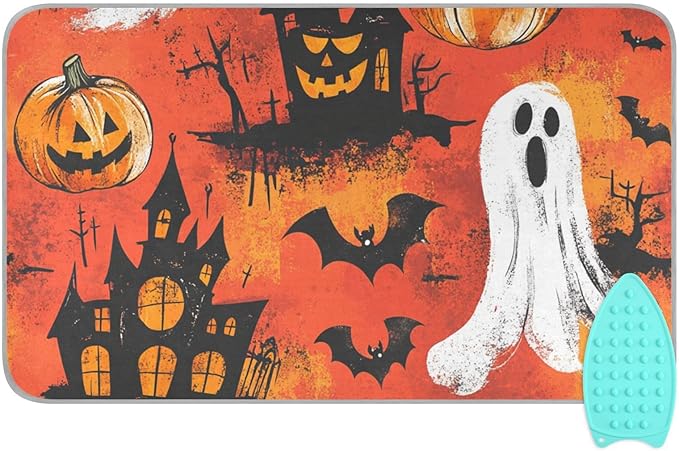 Ironing Mat Pad for Table Portable Travel Iron Blanket Ironing Board Covers Pressing Mat Heat Press Pads 27.6x47.2 Inches Red Halloween Castle Ghost Pumpkin36