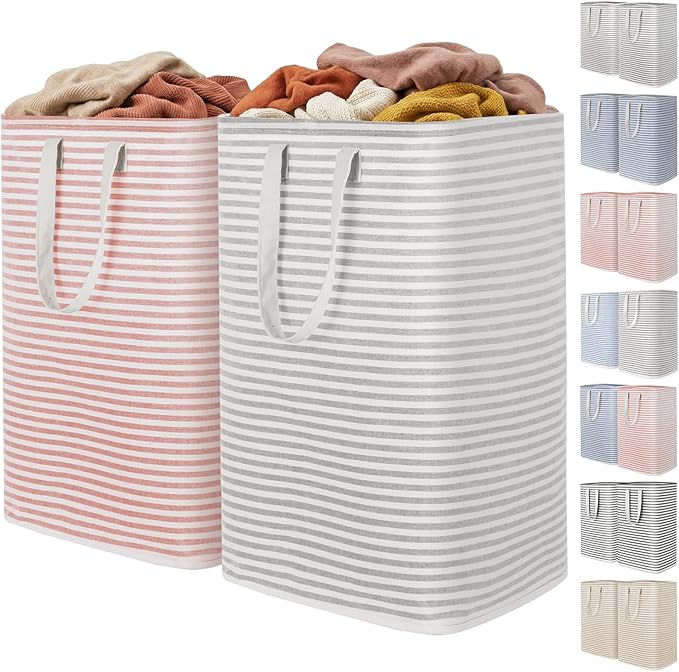 Lifewit 2 Pack Laundry Hamper Large Collapsible Laundry Baskets, Freestanding Waterproof Clothes Hamper with Easy Carry Handles in Laundry Room Bedroom Bathroom College Dorm, Grey&Pink, 2 x 80L