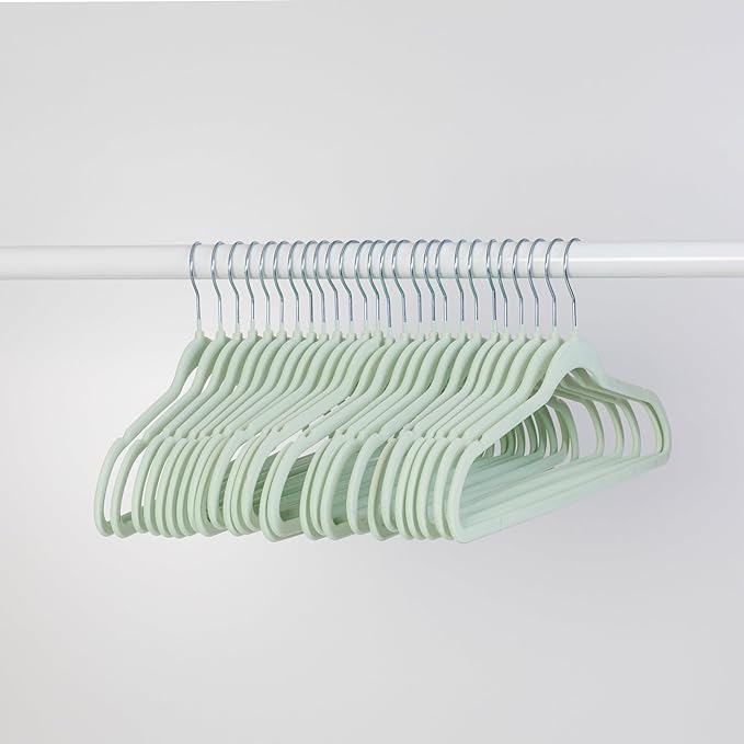 Honey-Can-Do 25-Pack Slim-Profile Non-Slip Velvet Hangers, Mint
