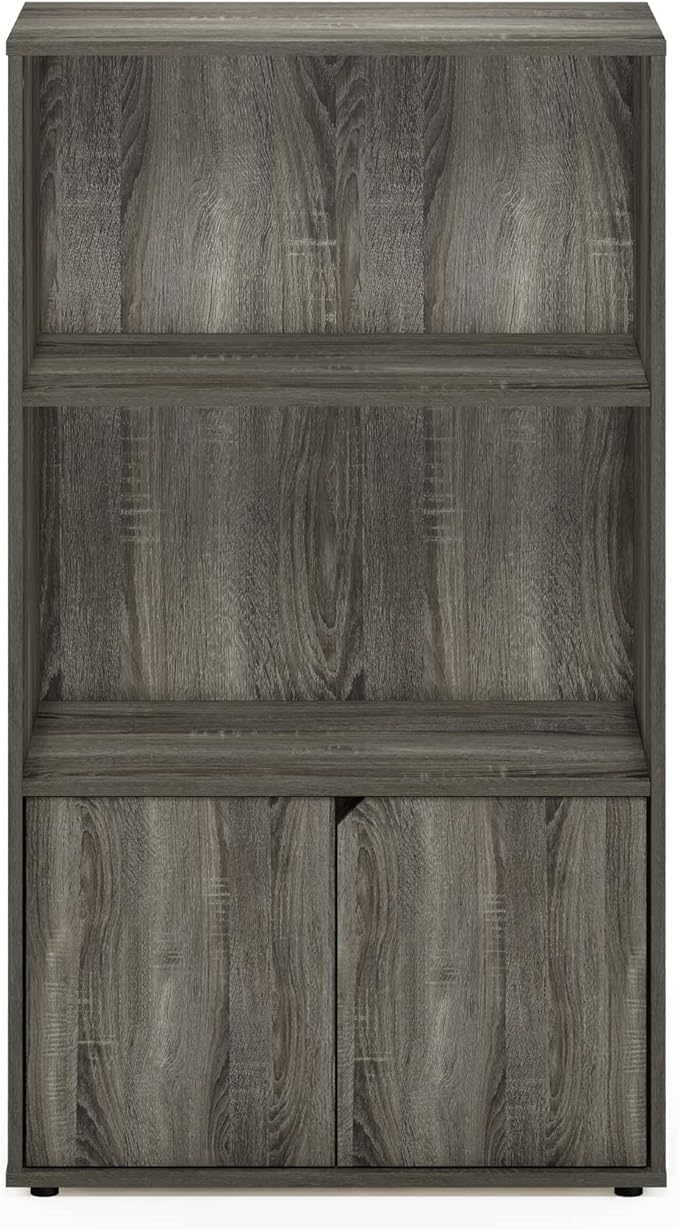 Furinno Jaya Pantry Organizers, 3-Tier Kitchen Cabinet, Coffee Bar, Kitchen Storage with Open Shelves and Closed Cabinet, for Pantry Organizers and Storage, Grey Oak