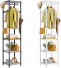 R1 Black & R1 White Coat Rack Freestanding, Hall Tree with 4 Storage Shelves and 16 Hooks, Coat Rack Stand with Shelves, Small Clothes Rack Organizer for Entryway, Hallway, Bedroom, Office