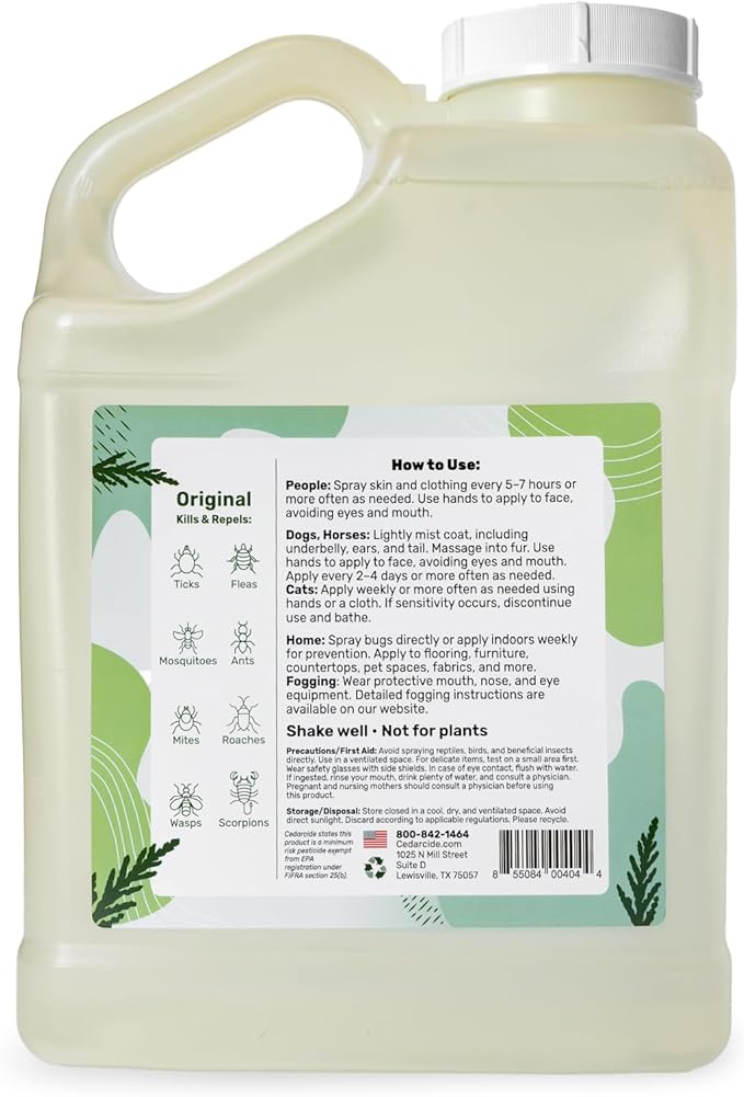 Cedarcide Original Bug Spray | Repel & Kill Fleas, Ticks, Mosquitoes, Mites, Ants & Chiggers | for use on People, Pets & Home | Natural Cedar Oil | Eco-Friendly | Gallon
