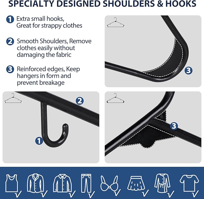 SUPER DEAL Plastic Hangers 100 Pack, Clothes Hangers with Double Hooks for Coat Shirts Pants Dresses, Heavy Duty Durable Closet Space Saving, Black