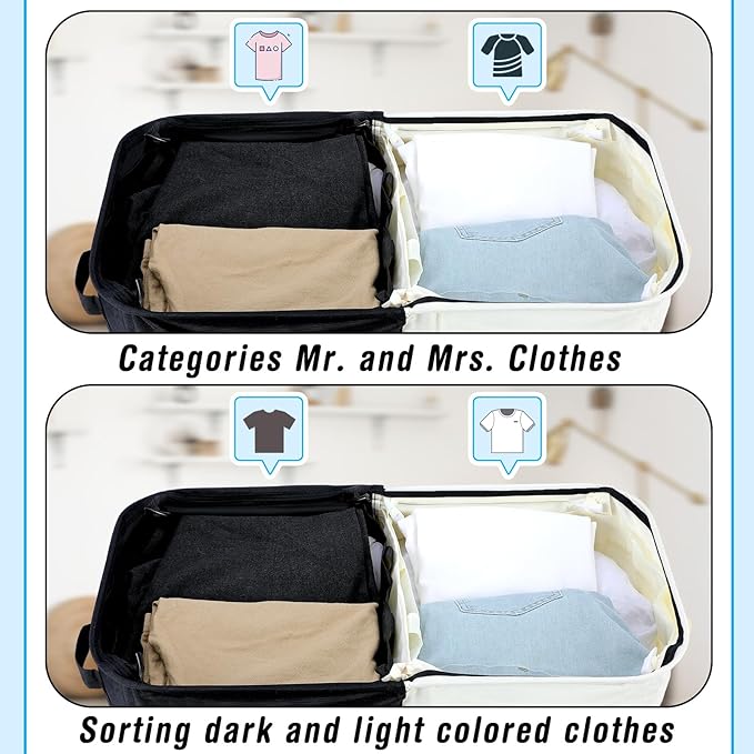 154L Large Double Laundry Hamper with Lid and Removable Bags Laundry Basket 2 Section Collapsible Dirty Clothes Hamper for Bathroom Bedroom for Husband&Wife Parents or Couple(His Hers)