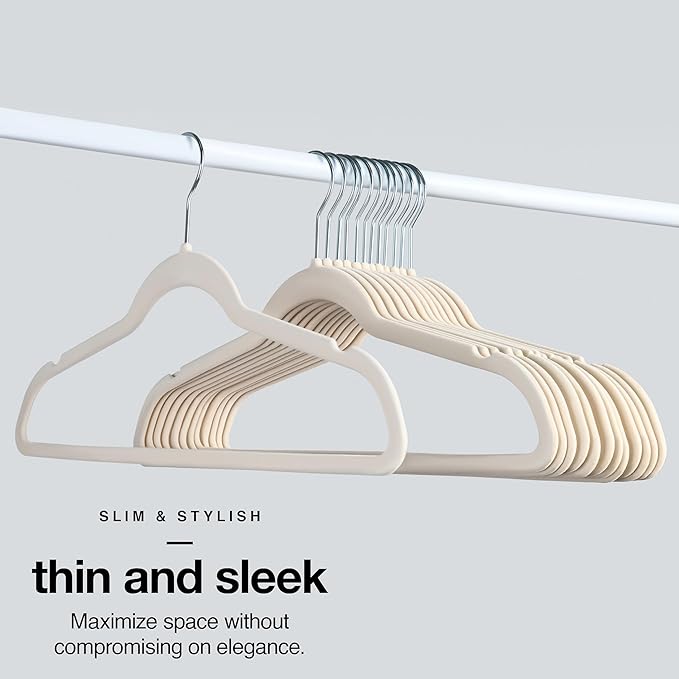 Home-it Premium Velvet Hangers 30 Pack - Ivory Heavy Duty Suit Clothes Hangers Non Slip, for Closet, Jacket, Shirt, Pants and Suit, Hook Swivel 360 - Ultra Thin
