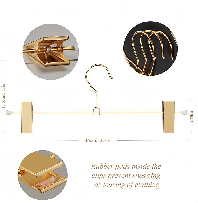 Gold Pants Hangers with 2-Adjustable Clip,Skirt Hangers Metal Clip Hanger for Clothes Shorts Trouser