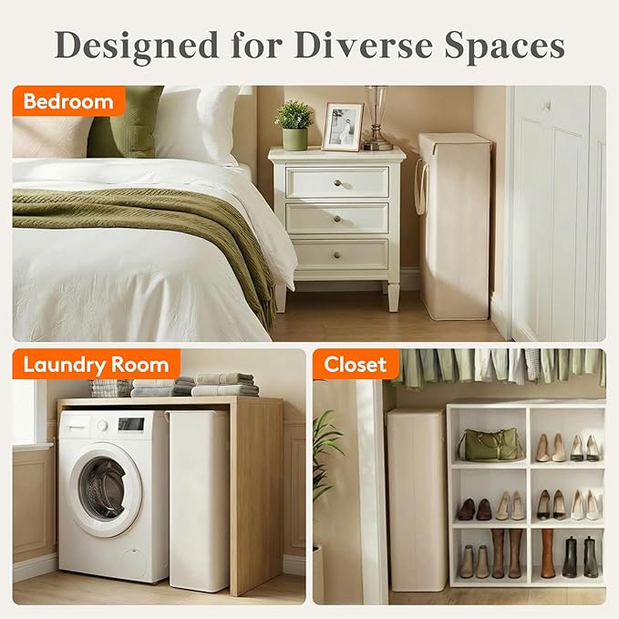 Lifewit 64.9L Slim Laundry Hamper, Narrow Laundry Basket with Lid, Collapsible Clothes Storage with Easy Carry Handles, Thin Hampers for Bathroom Laundry Room Dorm, White
