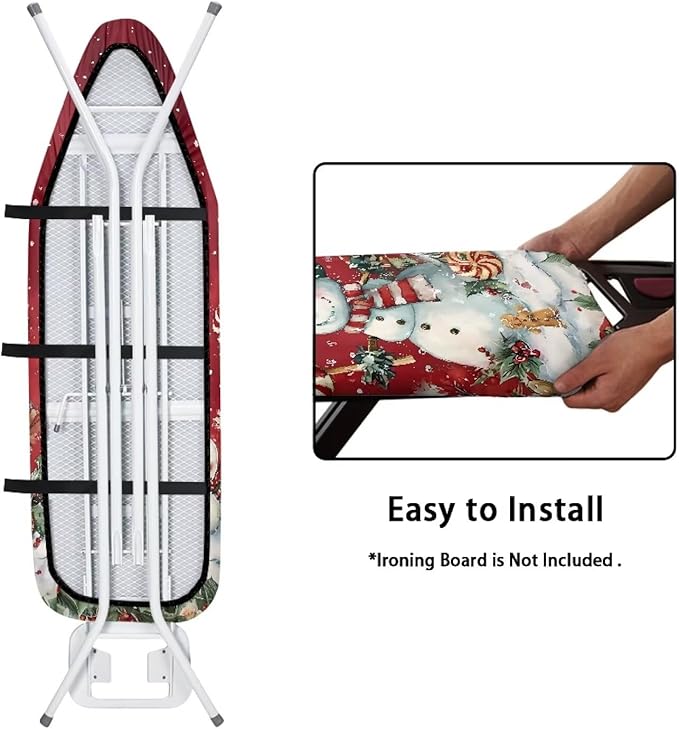 Ironing Board Cover and Pad Christmas Snowman Print Ironing Pad for Table Ironing Board Protector with Hook and Loop 54x15 inches